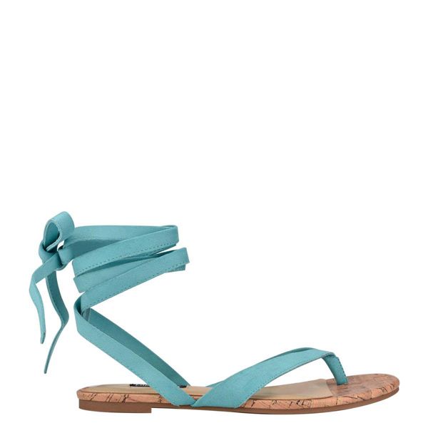 Nine West Tiedup Ankle Wrap Turquoise Flat Sandals | South Africa 69F87-3Q01